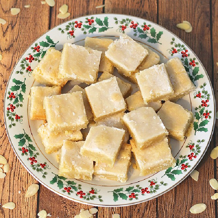 A plate of homemade glazed almond bars
