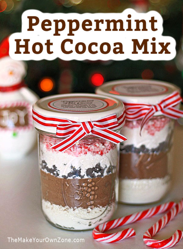 layered jars of peppermint hot cocoa mix