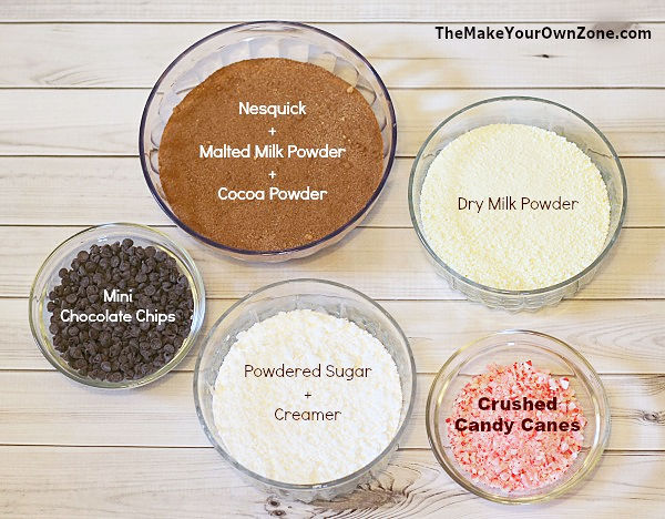 ingredients for homemade peppermint hot cocoa mix