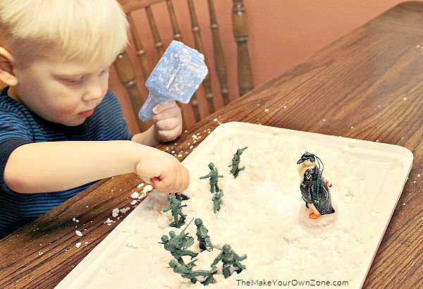 playing with homemade play snow