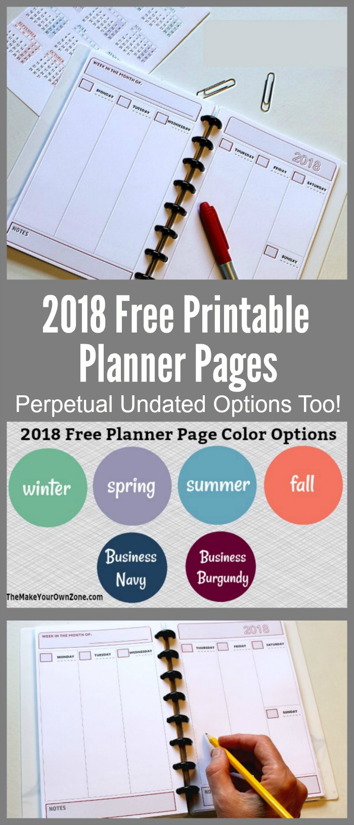 Free Printable Planner Pages for Arc Notebooks - 2018 (and perpetual undated options too!) 3 styles and 6 color options available.
