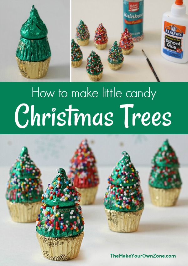 Little Christmas Trees made with a Hershey Kiss and Peanut Butter Cups