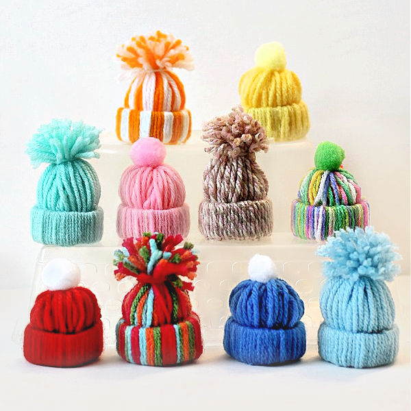 mini yarn stocking cap ornaments