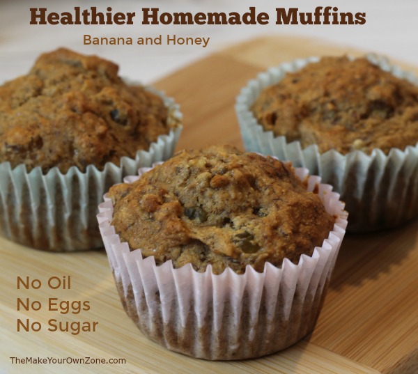 Healthier Homemade Muffins made with bananas and honey - No sugar, no oil, and no eggs!