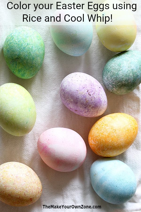 Need some new ideas for coloring easter eggs with food coloring? Try using rice or Cool Whip with these two interesting ways to dye Easter eggs