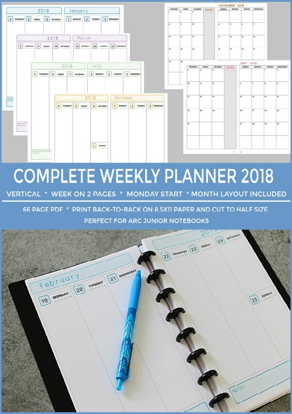 Complete dated planner - Week over two pages - printable