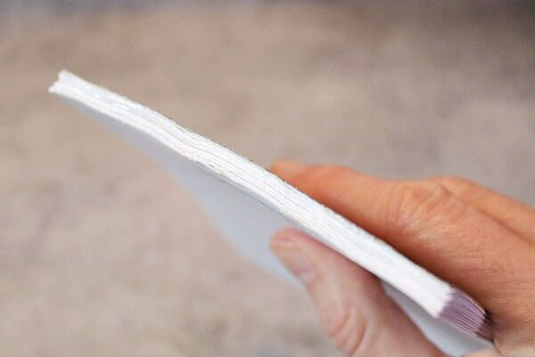 The top of a homemade notepad