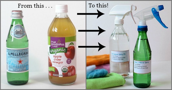 DIY Glass Spray Bottles for Homemade Cleaners - Make your own spray bottles by using recycled glass bottles
