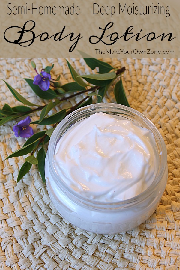 A quick and simple semi-homemade lotion made with baby lotion, Vitamin E cream, and Vaseline jelly cream. 