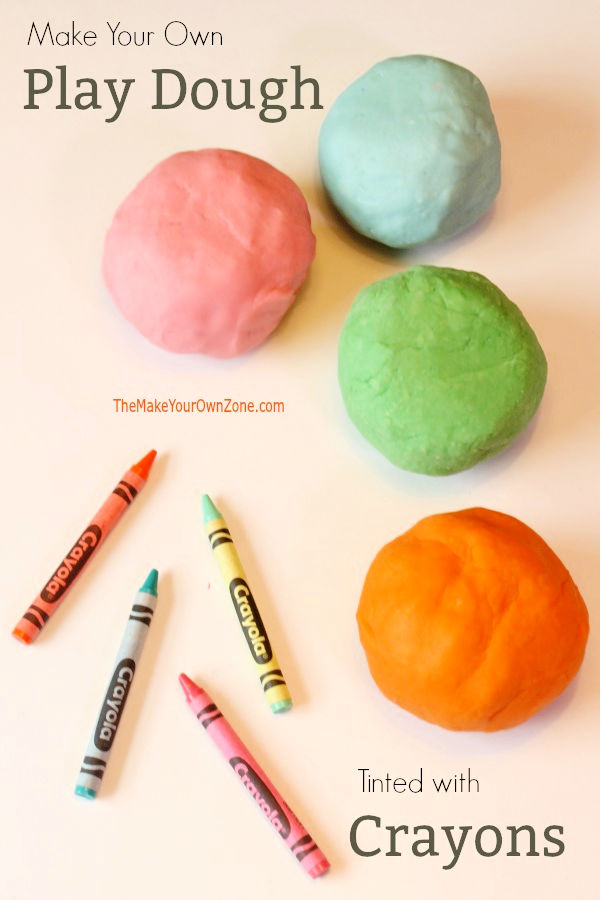 How to make your own play dough - this recipe for homemade play dough uses crayons to color the mixture too!