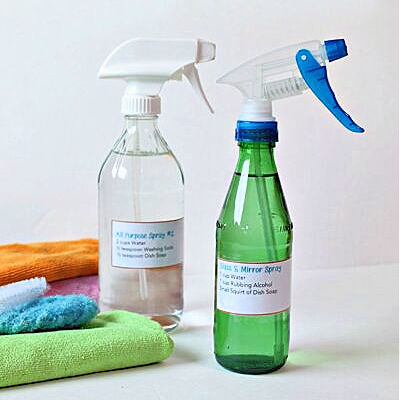 DIY spray bottles made from recycled glass bottles