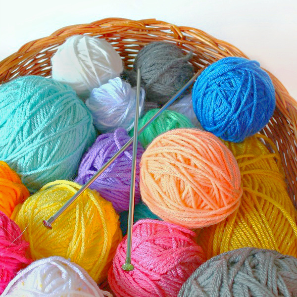 A basket of yarn for knitting for donation