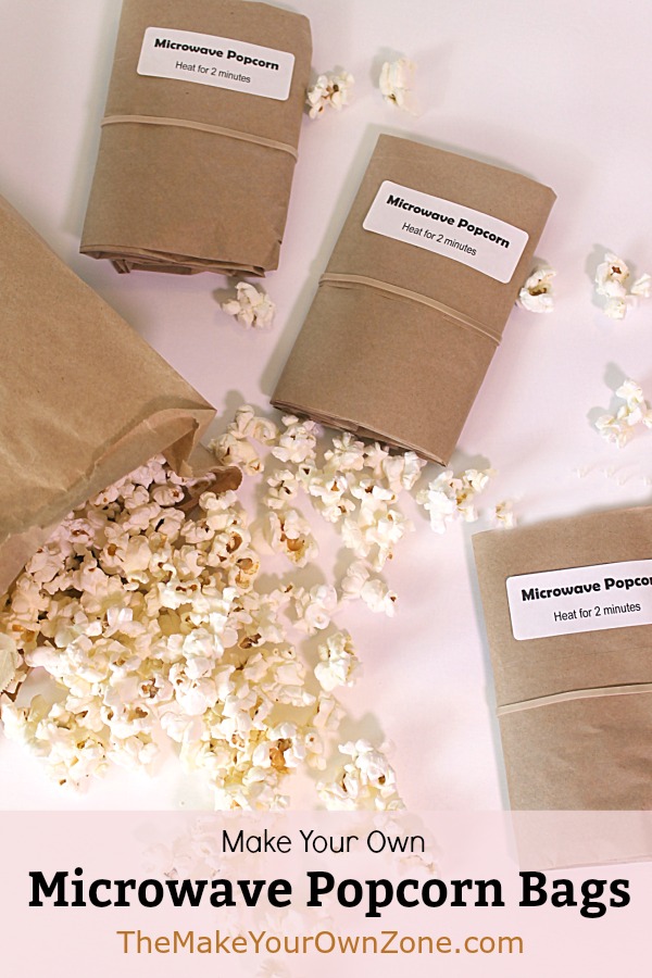 Easy homemade microwave popcorn bags using brown paper lunch bags and popcorn kernels