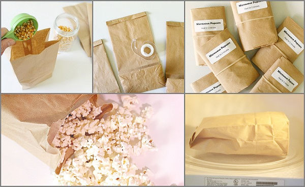 Using homemade microwave popcorn bags