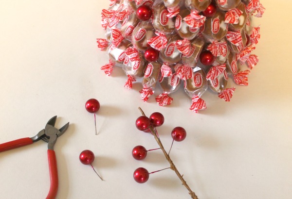 How to make a candy Christmas tree using caramels and a styrofoam cone