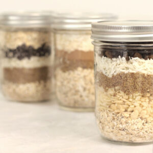 three jars of healthy energy bites mix