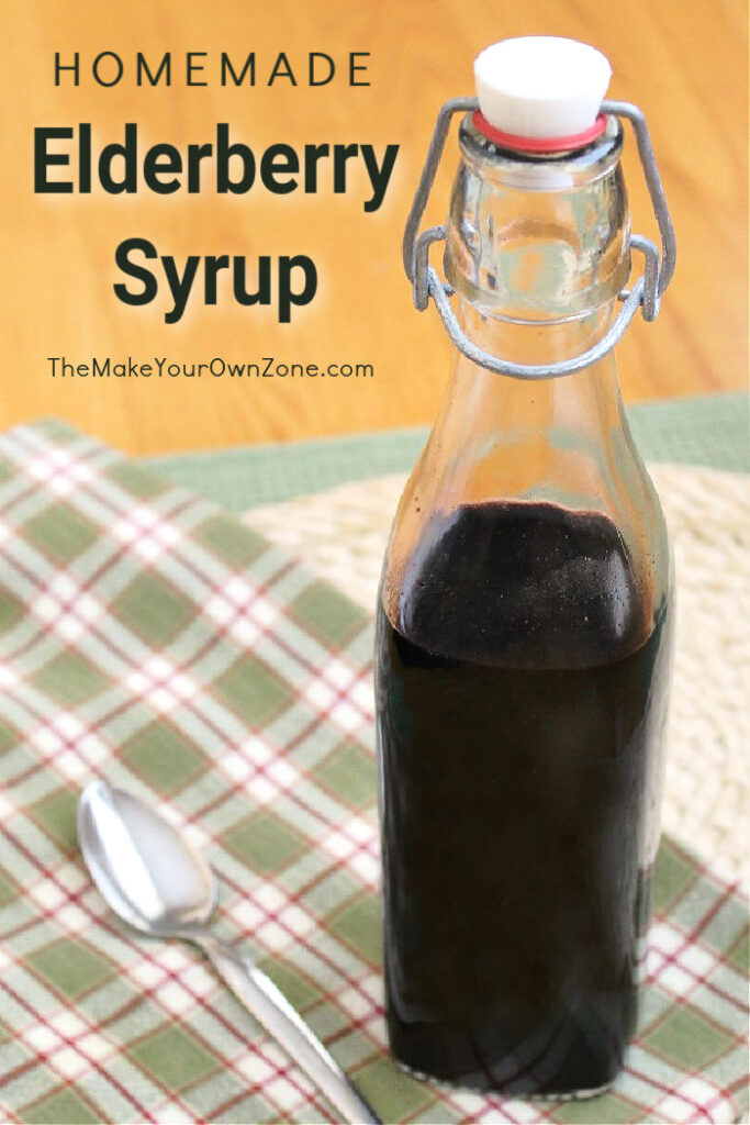 a bottle of homemade elderberry syrup
