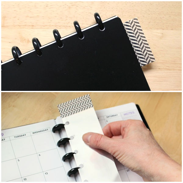 a homemade bookmark for a disc bound notebook