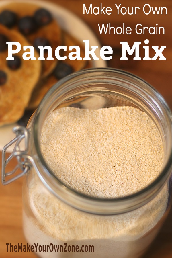 Simple Homemade Whole Grain Pancake Mix (uses no sugar, no egg, and no dairy)