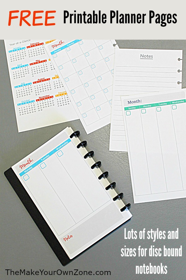 Free printable planner pages for disc bound Arc notebooks