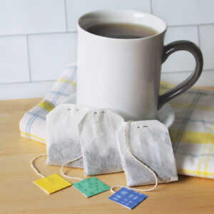 a cup of tea with homemade tea bags