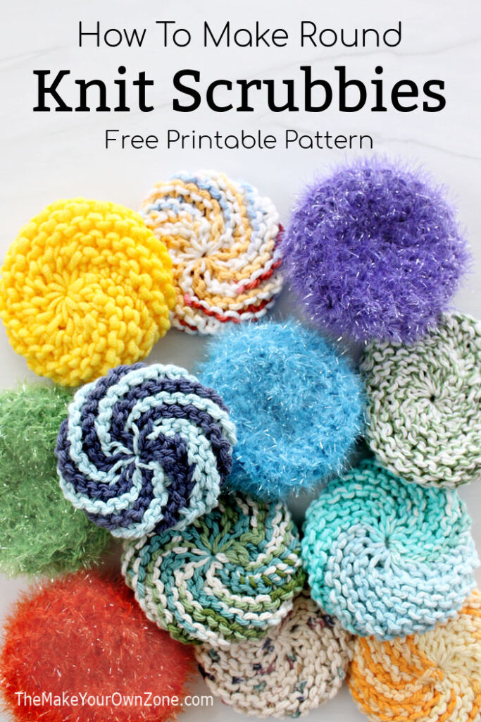 A group of round knit scrubbies