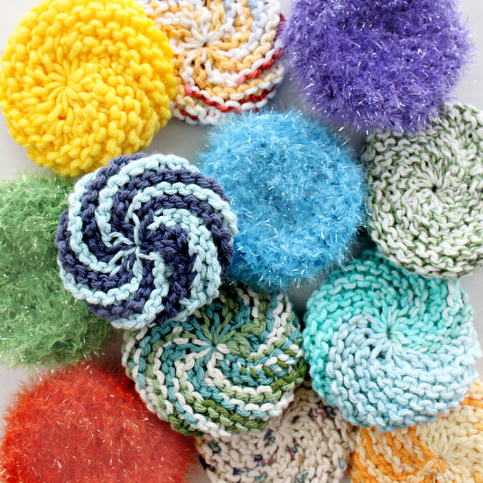 Homemade round knit scrubbies