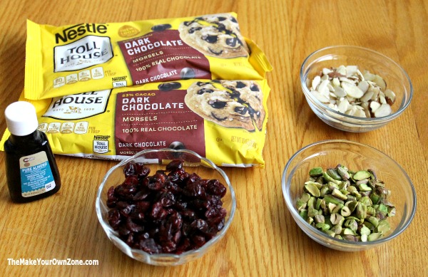 Ingredients to make dark chocolate bark