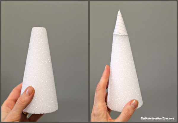 Use a styrofoam cone to make a string Christmas tree