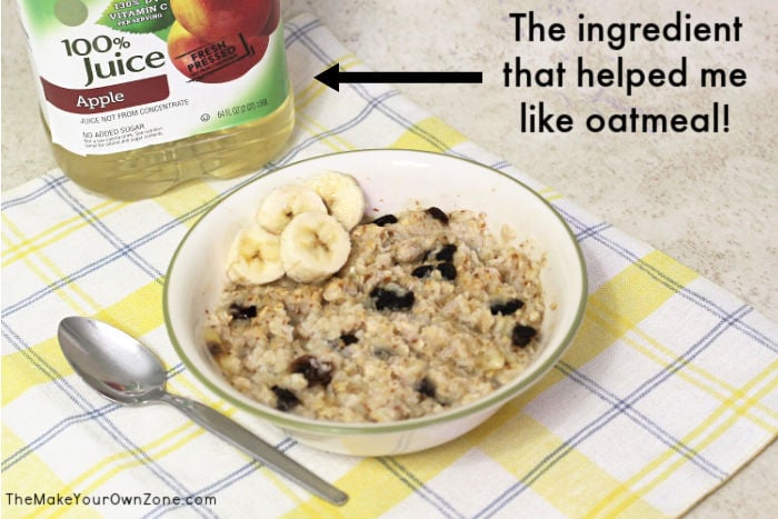 a bowl of oatmeal made with apple juice