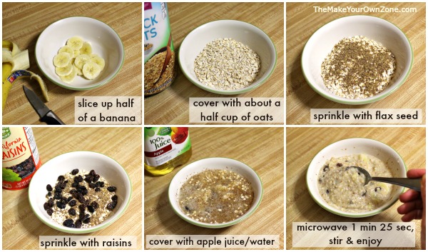 How to make oatmeal using bananas, raisins, and apple juice