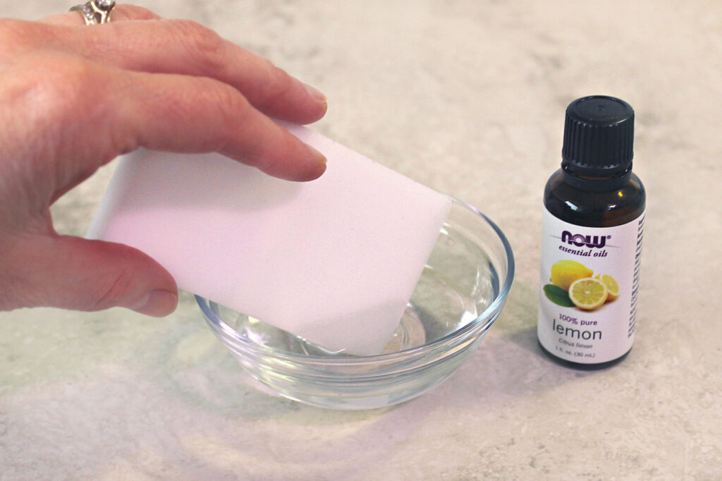 using a melamine sponge with essential oil