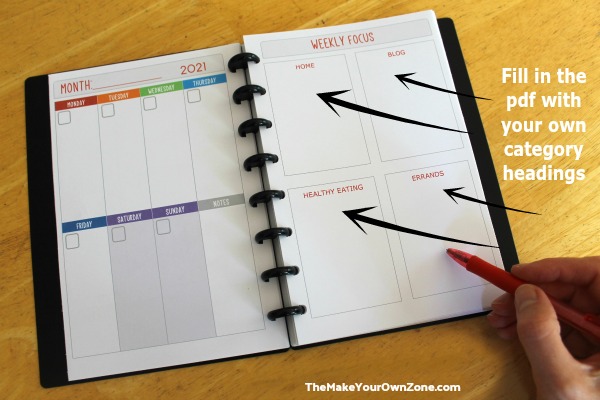 printable weekly planner page for Arc notebooks