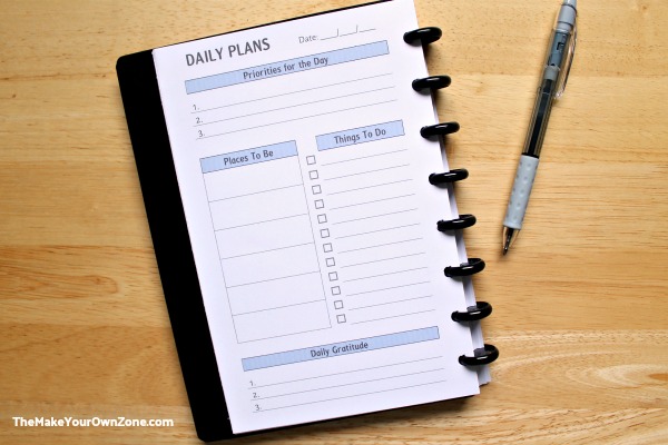 Daily planning printable page