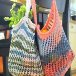 Knit string bags hanging on a chair