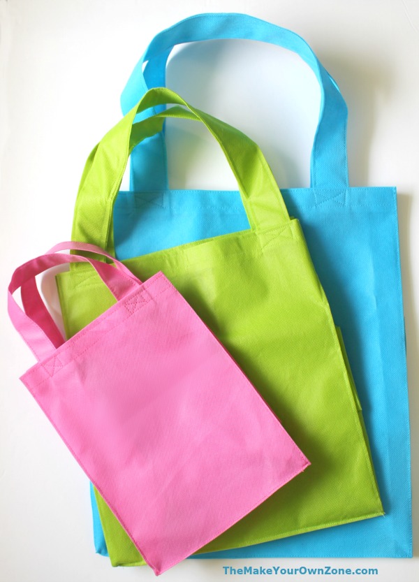 three sizes of homemade tote bags