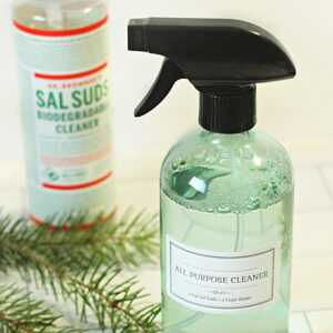 spray bottle of homemade cleaner made with sal suds