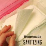 A box of homemade sanitizing hand wipes