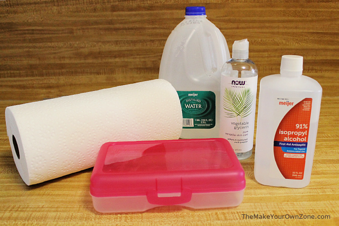 Supplies needed to make your own sanitizer hand wipes