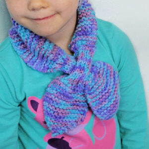 Hand knit bow tie scarf in child size