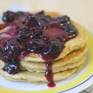 Homemade blueberry topping on pancakes