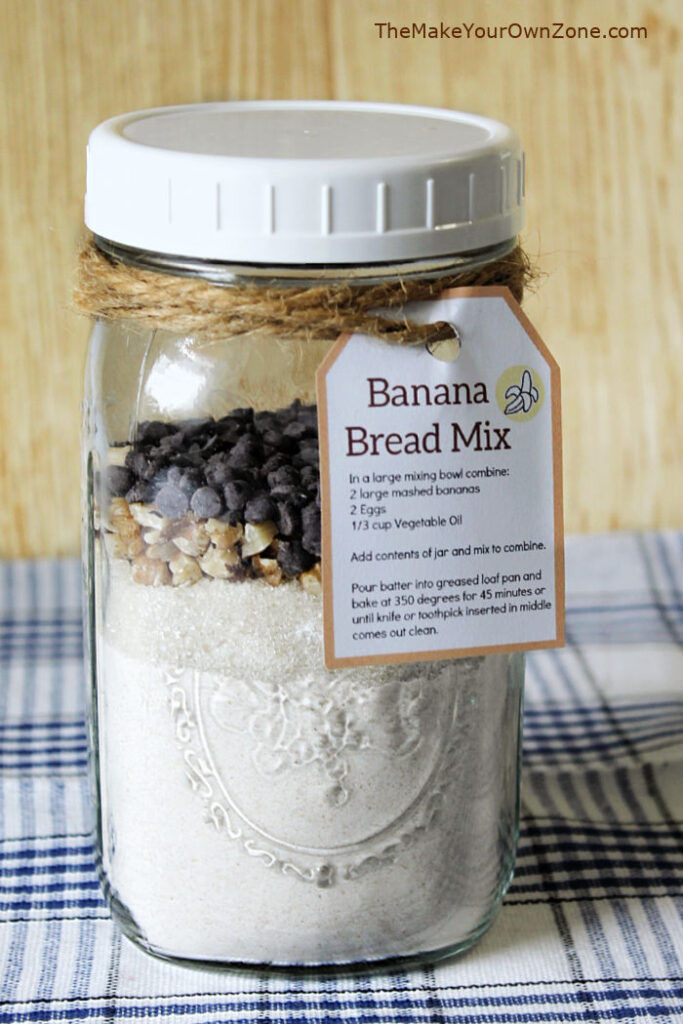 Banana Bread recipe layered in a quart mason jar