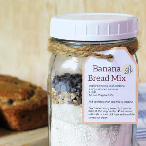 A jar of homemade banana bread mix