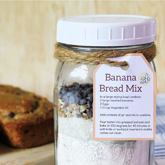 A jar of homemade banana bread mix