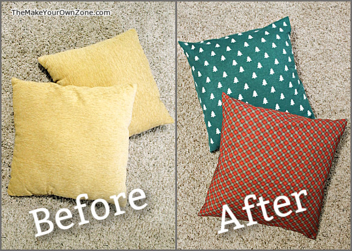 before and after making pillow slip covers