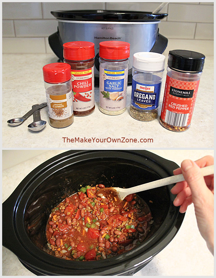 Stirring pantry spices into crockpot chili