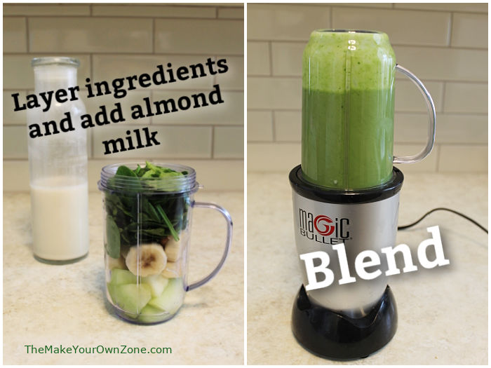 Making a green smoothie in a magic bullet blender
