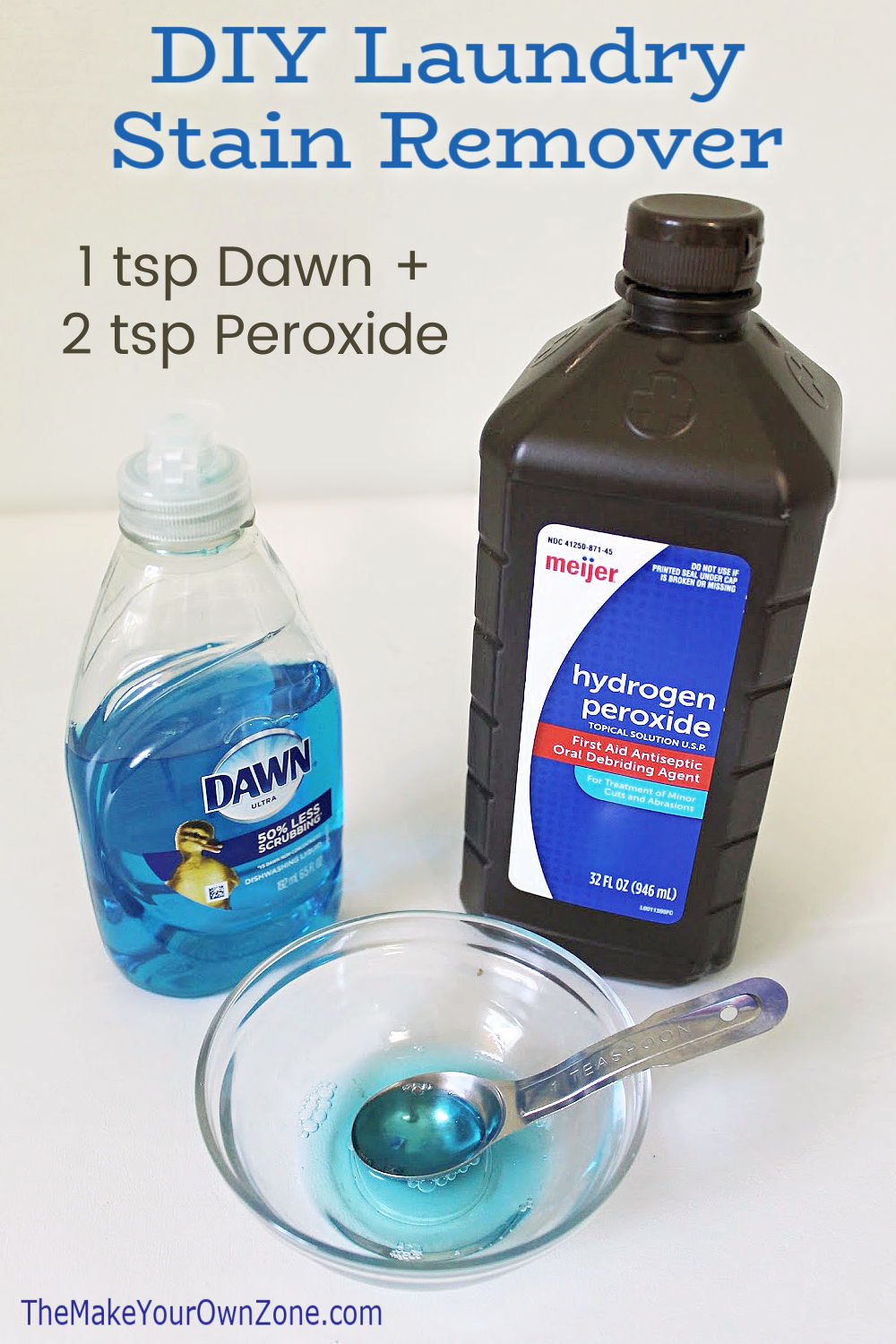 Dawn dish soap and hydrogen peroxide combined to make DIY stain remover