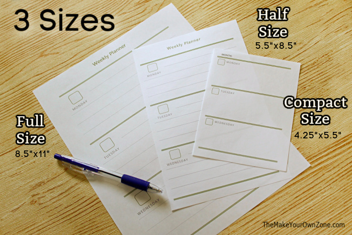 free printable planner pages in 3 sizes