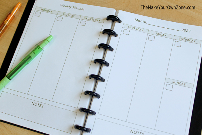 free printable planner page in a disc bound notebook